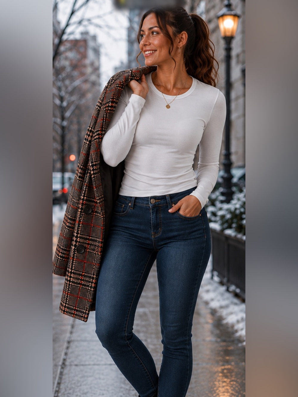 Me Jane Brown Plaid Double-Breasted Pea Coat